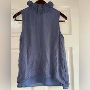 Jenny Han Solid Rose Stand Collar Sleeveless 100% Silk Top Slate Gray SZ Medium